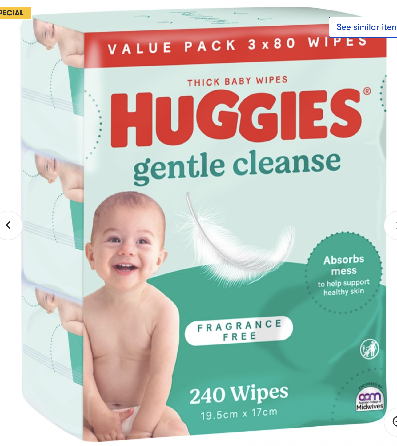 Huggies Thick Baby Wipes Fragrance Free 240 Pack